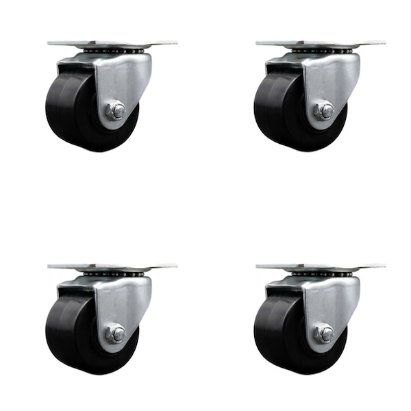 Low Profile Polyolefin 2-1/2'' Wheel Top Plate Swivel Caster Set, 4PK